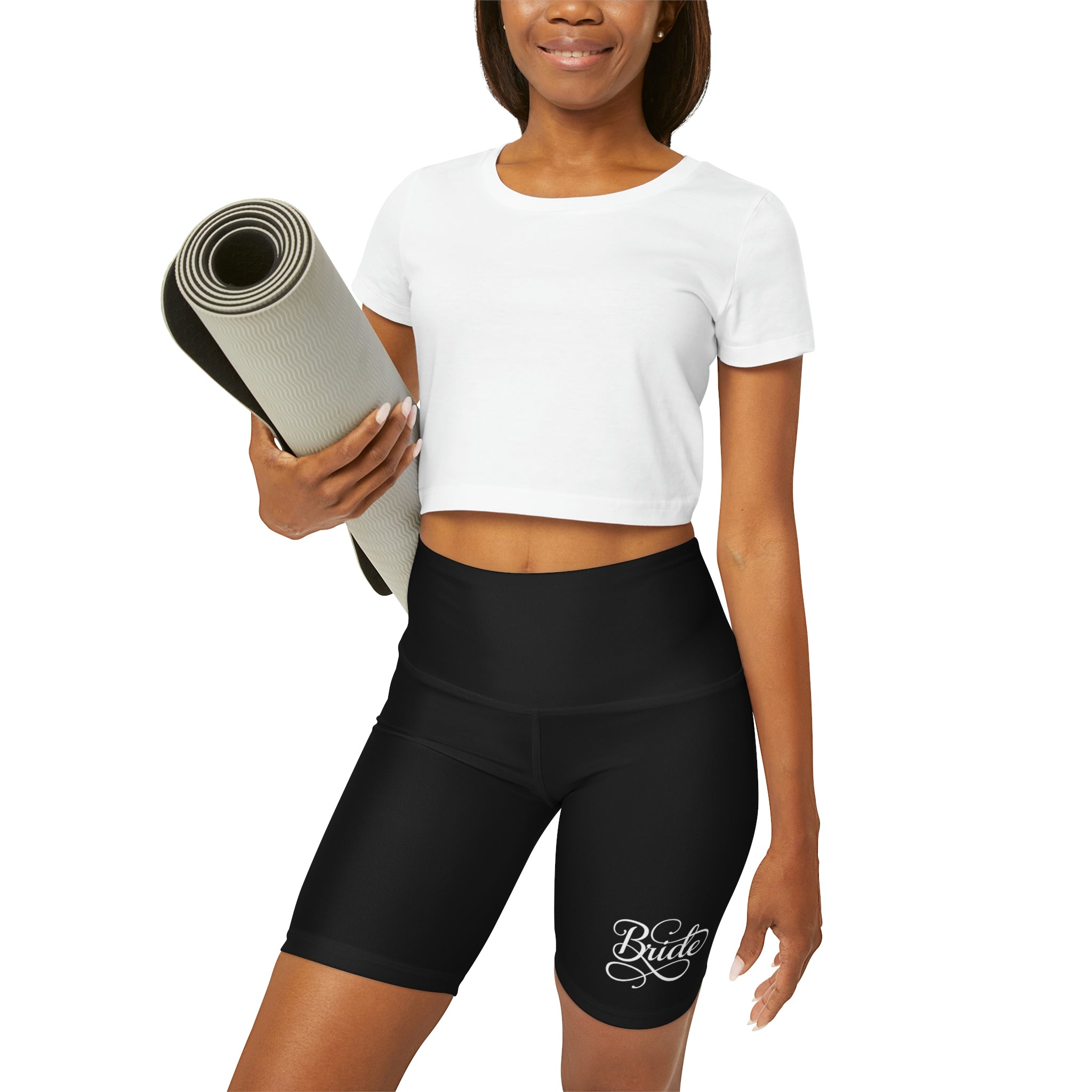Schwarze Yoga-Shorts mit hoher Taille für Damen – Braut-Accessoires – Hochzeit