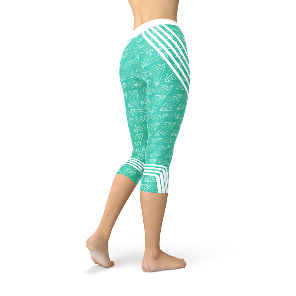 Türkisfarbene Sport-Capri-Leggings