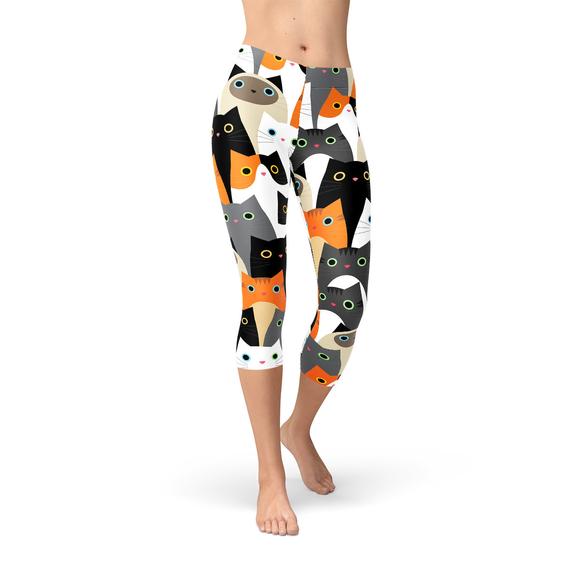 Capri-Leggings mit Katzen-Print für Damen