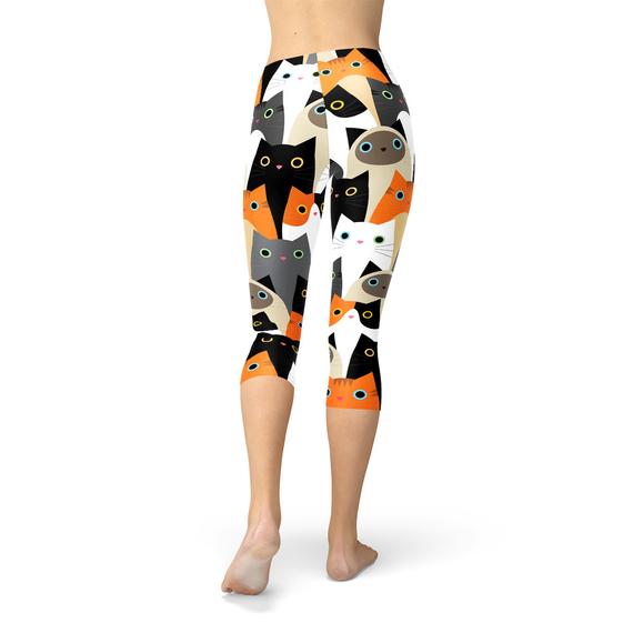 Capri-Leggings mit Katzen-Print für Damen