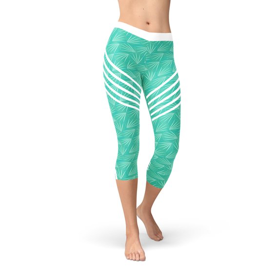 Türkisfarbene Sport-Capri-Leggings